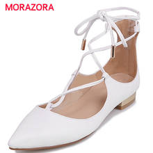 MORAZORA Med heels shoes woman sexy fashion summer shoes genuine leather single shoes solid lace-up women pumps big size 34-40 2024 - buy cheap