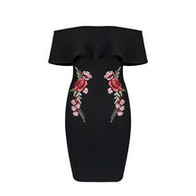 Black Off the Shoulder Chic Flower Details Sexy Women 2017 New Arrival Bodycon Bandage Party Dress 2024 - buy cheap
