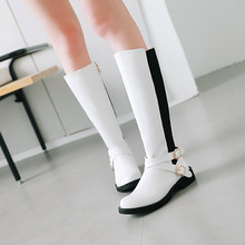 PXELENA Vintage Riding knee High Boots Women Cuban Low Heels Motorcycle Long Boots Female Shoes Black White Buckle 2018 Winter 2024 - buy cheap