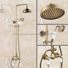 Antique Brass 8 inch Rain Shower head Shower Faucet Set Double Handle Bathroom Shower Mixer Taps Nan107 2024 - buy cheap