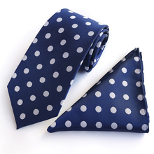 8cm Men Formal Necktie Pocket Square Set Blue with White Big Dots 2024 - buy cheap