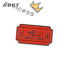 GDHY-broche de placa de matrícula de arquitectura roja, broche "HELL", ADMIT ONE ", alfileres de esmalte, insignia, hebilla, regalo de camisa, 999 2024 - compra barato