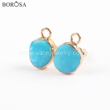 BOROSA 5/10Pairs Natural Turquoises Studs with Charm Nature Blue Howlite Stone Stud Earrings Jewelry Finding G1709 2024 - buy cheap