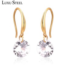 LUXUSTEEL Round 2020 CZ Earrings Stainless Steel Gold/Silver Color Drop EarringsEarring Fashion Jewelry For Women Chirstmas Gift 2024 - buy cheap