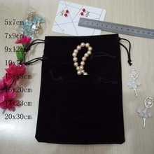Black Velvet Bags Jewellery Pouches 7x9 9x12 10x16 13x18 15x20 cm Drawstring Wedding Christmas Gift Bags Jewelry Packaging Bags 2024 - buy cheap