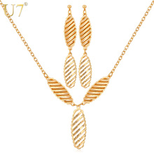 U7 Trendy Leaf Necklace Set Party Gold Color Hollow Leaf Pendant Necklace Earrings Jewelry Sets For Women S627 2024 - buy cheap
