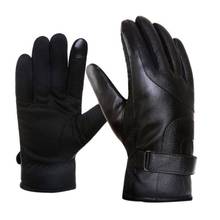 Мужские кожаные перчатки, зимние, с сенсорным экраном, утепленные, бархатные, ветрозащитные, теплые, мотоциклетные, спортивные, водонепроницаемые 2024 - купить недорого