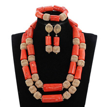 Luxury Big Coral Beads African Wedding Jewelry Set Dubai Gold Statement Bridal Necklace Set Real Coral Bead Jewelry CNR076 2024 - buy cheap