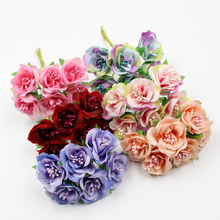 6pcs/lot 3cm artificial flower silk stamen rose bouquet for wedding home decoration DIY garland scrapbook gift box craft flower 2024 - buy cheap