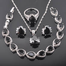 FAHOYO 925 Sterling Silver Black Zircon For Women Simple Design Jewelry Sets Bracelet Necklace Pendant Earrings Ring QS0258 2024 - buy cheap