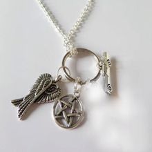Supernatural inspired Pentagram Necklace Pendant Vintage Silver Angel Wings Car Gothic Choker Collares Necklace For Men Jewelry 2024 - buy cheap