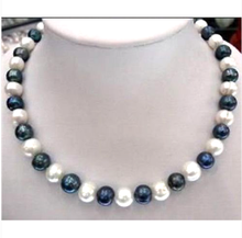 Wedding Woman AA 18'' 9-10MM Freshwater White With Black Pearl Necklace Real Natural Pearl Handmade Free Shipping 2024 - buy cheap