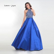 Lemon joyce Elegant Prom Dresses Long 2020 O-neck Sleeveless Beading A-line Party Evening Dress for Women Plus Size 2024 - buy cheap