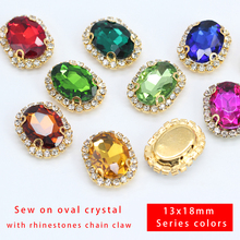9p 13x18mm Oval color glass stone sew on faceted crystal rhinestone jewels Trim Beads applique Gold claw Buckle for DIY clothes 2024 - buy cheap