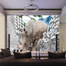 Papel de parede personalizado Poqiang pitch Rinoceronte 3D Foto papel de parede da sala de estar quarto cenário pintura decorativa Beibehang 2024 - compre barato