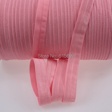 Venta caliente 5/8 "sólido foe elástico #210-Rosa de Coral, alta calidad pliegue sobre cinta elástica, 50 yardas/lote 2024 - compra barato