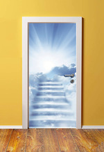 Porta 3d mural escada para o céu porta adesivo de parede impressão deco mural da foto adesivos auto adesivo envoltório da porta 2024 - compre barato