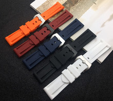 Pulseira panerai de relógio, pulseira de borracha preta, laranja, azul, vermelho e branco, 22mm, 24mm, 26mm, com fivela e cinto word 2024 - compre barato