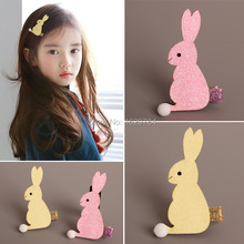10pcs Fashion Cute Glitter Pom Pom Tail Rabbit Girls Hairpins Solid Kawaii Bunny Hair Clips Princess Headwear Hair Accessories 2024 - buy cheap