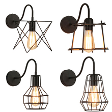 Vintage American Country E27 Cage Wall Lamp Black Iron Wall Light Bedroom Bar Counter Aisle Sconce Retro Indoor Reading Lamp 2024 - buy cheap