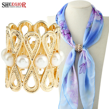 Romantic Pearls Brooches for Women Silk Scarf Buckle Accessories Lovely Hollow Cylinder Scarf Corner Button Brooch Fashion Gifts 2024 - buy cheap