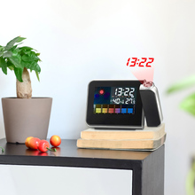Relógio despertador usb com projeção de previsão do tempo, relógio despertador usb com função calendário, temperatura, umidade, clima 2024 - compre barato