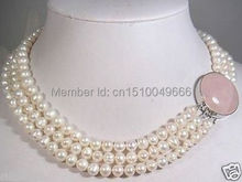 Envío Gratis> 3 filas 8 mm collar de perlas blancas hebilla de piedra en polvo natural 2024 - compra barato