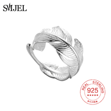Smjel 925 sterling sliver anéis de folha do vintage para as mulheres boho anel de casamento pena jóias por atacado anillos 2024 - compre barato