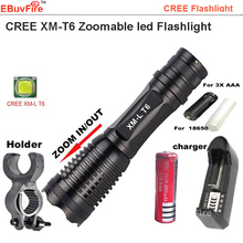 CREE XM-L2 T6 2000LM tactical cree 18650 led Torch Zoom able led aaa Flashlight Aluminum Torch+1* 18650 battery+charger+holder 2024 - buy cheap