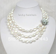 Wholesale free shipping >>luster 3row baroque white pearls necklace seashell clas 2024 - buy cheap