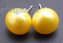 SALE Big 8-9mmNatural Gold Freshwater flat Pearl Earring and Stering Silver 925 stud! -ear286 wholesale/retail Free ship 2024 - buy cheap