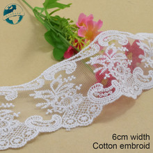 Fita de renda bordada de algodão branco, 3 jardas, 6cm de largura, guarnição guipure, acessórios de casamento diy, bonecas, renda africana, aplique #3125 2024 - compre barato