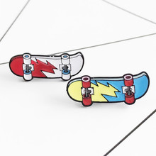 Creative Cartoon Skateboard Brooch for Women Men Red Blue Color Korean Fashion Cute Lightning Brooches Enamel Pins Jewelry Gift 2024 - buy cheap