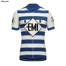 Camisa clássica retrô com linhas brancas e azuis, equipe profissional de ciclismo, customizada, corra de montanha, montanha, ciclismo 2024 - compre barato