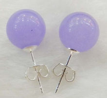 hot sell new New Genuine 10mm Natural Purple JADE stone 925 Sterling Silver Stud Earrings 2024 - buy cheap