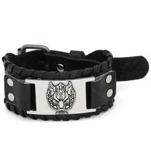 Nodic viking odin wolf leather amulet bracelet -adjustable size 19-31 cm 2024 - buy cheap