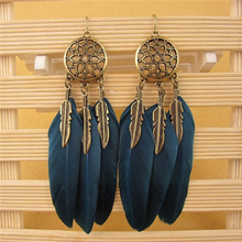 SHUANGR Dream Catcher Hollow out Vintage Leaf Feather Dangle Earrings For Women Bohemia Style Earring Lady's Ethnic Jewelry 2024 - buy cheap