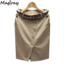 Minifalda de oficina para mujer, faldas formales de cintura alta, con botones de talla grande S ~ 3XL, 2021 2024 - compra barato
