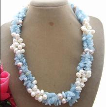 Hermoso collar azul Natural de perlas de 19 "8 MM de 3 filas 2024 - compra barato