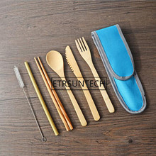 100sets Bamboo Cutlery Set Reusable Picnic Outdoor Flatware Set Travel Utensils Straw Spoon Knife Fork Spoon Brush 2024 - buy cheap