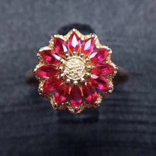 S925 silver Natural red ruby gem ring natural gemstone ring Luxurious big round Sun flower woman girl wedding gift jewelry 2024 - buy cheap