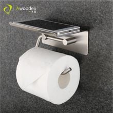 Awooden mounted shelf paper towel holder with phone shelf 304 stainless steel swivel adjustable holder toilet tissue roll paper 2024 - buy cheap