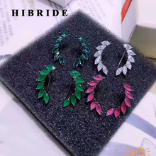 HIBRIDE-Pendientes de circonia cúbica con forma de hoja verde para Mujer, aretes de tuerca coloridos, E-409 2024 - compra barato
