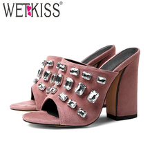 WETKISS Brand Design Ladies Slippers Peep Toe High Heels Crystal Women Slides Fashion Summer Mules Ladies Shoes Big Size 34-43 2024 - buy cheap