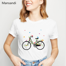 Bicycle Leaves Birds printed T shirt women clothes 2021 harajuku kawaii funny tshirt femme summer tops female t-shirt 2024 - buy cheap