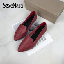 SexeMara New 100% Genuine Leather Women Flats shoes Comfortable soft Pointed Toe Solid Pregnant Driving Ladies Loafers Shoes 2024 - buy cheap