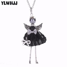 YLWHJJ женская черная кукла, милое ожерелье, платье для девочки, с крыльями ангела, Длинная подвеска, для маленькой девочки, модные новые трендовые украшения 2024 - купить недорого