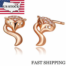 US STOCK 15% de descuento pendientes para mujeres lindo Fox Aretes Venta de plata tachuelas cristal Rosa oro Anime pendientes joyería Uloveido R518 2024 - compra barato