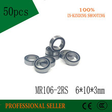 Free shipping 50pcs MR106-2RS 6*10*3 mm  High quality double rubber sealing cover miniature deep groove ball bearing mr106 2RS 2024 - buy cheap