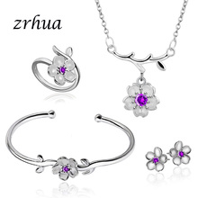 ZRHUA High Quality 925 Sterling Silver Cool Elegant Jewelry Sets for Women Pendant Necklace Earrings Ring Bangle Flower Gifts 2024 - buy cheap